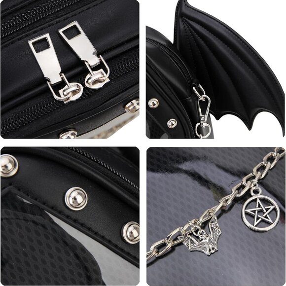 Goth Coffin Backpack with Detachable Bat Wing Halloween Coffin Ita Punk Shoulder - Picture 8 of 14